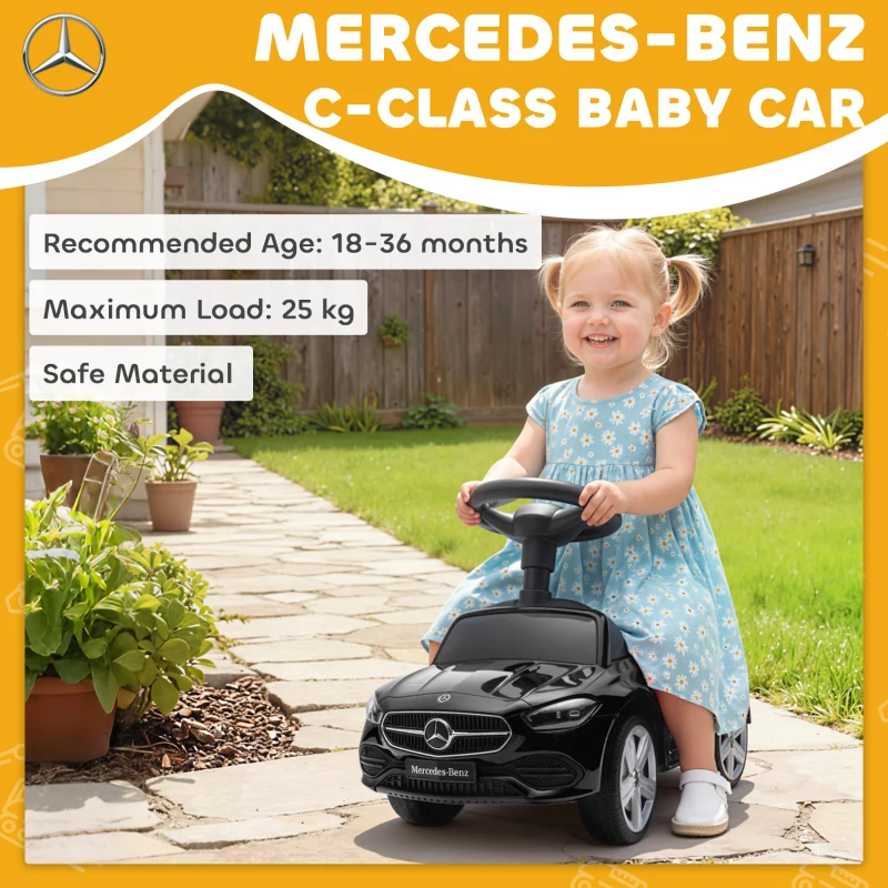 AIYAPLAY Official Mercedes-Benz Ride On Car, Foot to Floor Sliding Walker with Horn, Engine Sounds and Under-Seat Storage, Black
