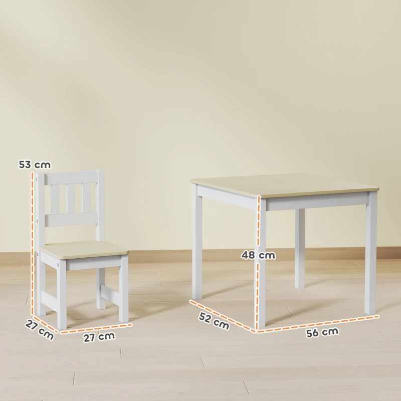 AIYAPLAY Table enfant avec chaise, lot table et 2 chaises enfant en bois pour dessiner, jouer, étudier, 56x52x48cm, bois naturel