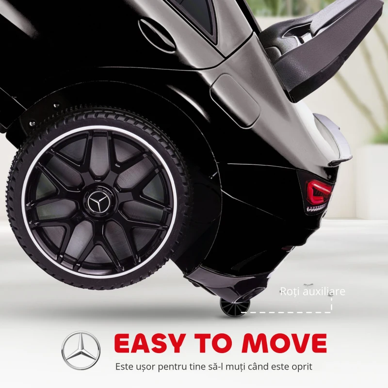 AIYAPLAY Mașină electrică pentru copii Mercedes-benz AMG CLA 45, telecomandă, viteză reglabilă (3-5 km/h), far LED muzică, negru