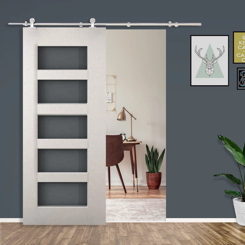 HOMCOM Kit Montaggio per Porta Scorrevole Singola da 2000mm con Binario e Accessori in Acciaio Inox per Pareti di Cemento o Legno