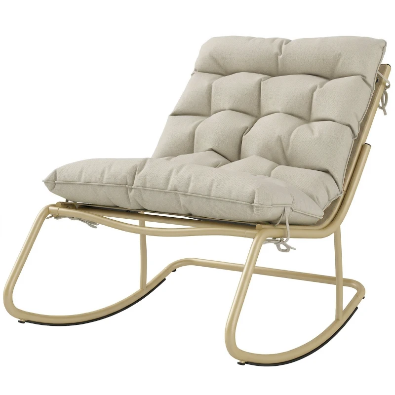 Outsunny Fauteuil à Bascule Extérieur Coussin Moelleux 125cm Large 64cm en Acier et Textilène Beige et Doré