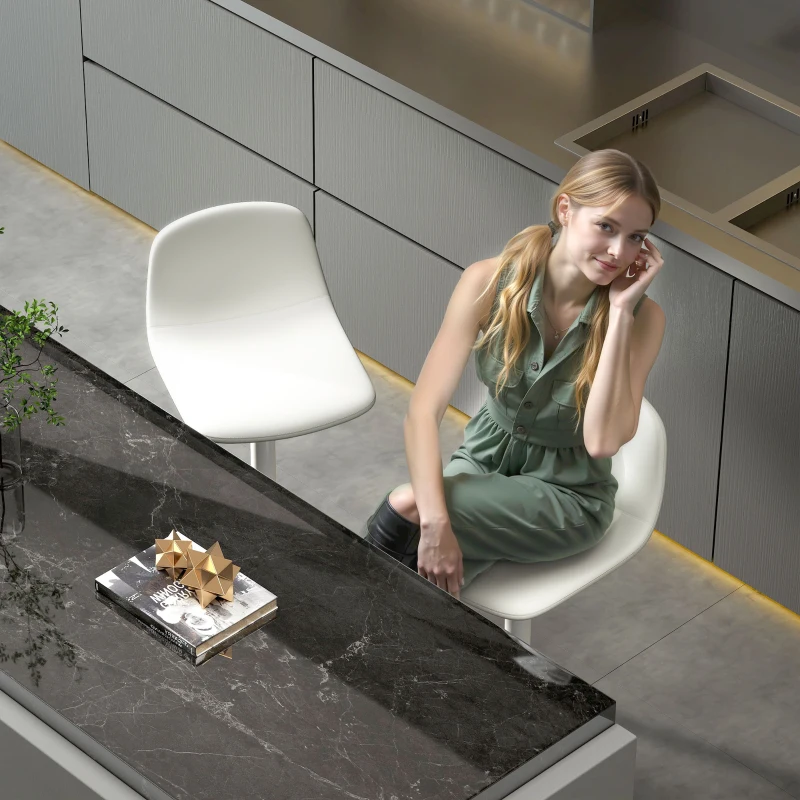 HOMCOM Set 2 Scaune de Bar cu Spătar și Suport pentru Picioare, Înălțime Reglabilă, Piele Ecologică PU, Alb