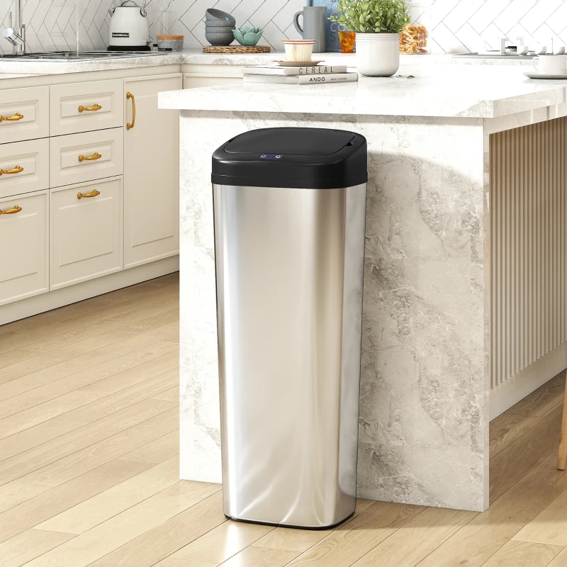 HOMCOM 50L Stainless Steel Sensor Bin - Silver Tone