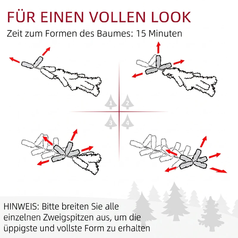 HOMCOM Kunstkerstboom 180 cm met 1821 vlamvertragende takpunten, inklapbare metalen standaard