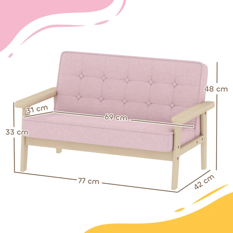 AIYAPLAY Kindersessel, Kindersofa mit Holzrahmen, Samtoptik, gepolstert, für Kinder von 3-15 Jahren Rosa
