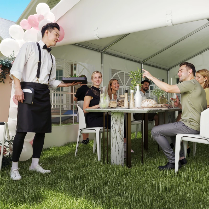 Outsunny Carpa para Fiesta Cochera Gazebo 6x4m Pergola Cenador Pabellón 4 Paneles Laterales Ventanas Anti-UV para Eventos Bodas Acero PE Blanco