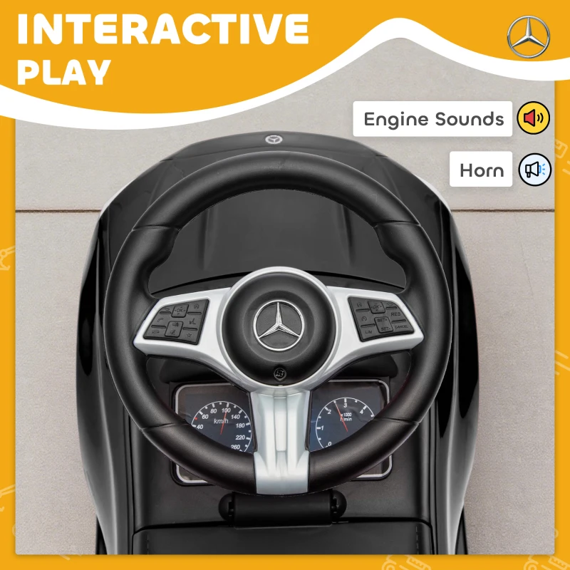 AIYAPLAY Official Mercedes-Benz Ride On Car, Foot to Floor Sliding Walker with Horn, Engine Sounds and Under-Seat Storage, Black