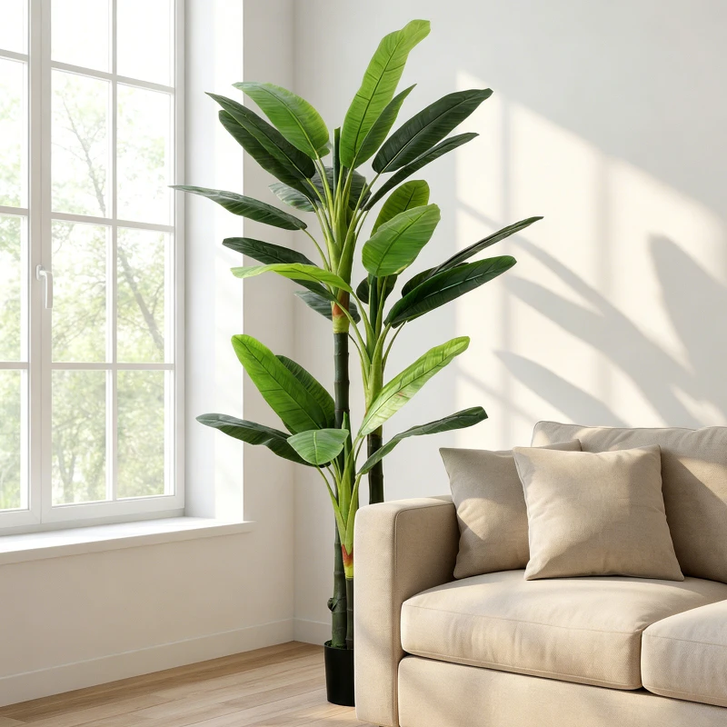 HOMCOM Arbore de Bananier Artificial, Plantă Artificială cu 18 Frunze, 180 cm, Verde