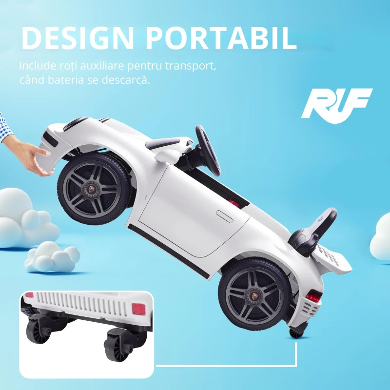 AIYAPLAY Mașină electrică pentru copii, vehicul electric 12V, telecomandă 2,4G, faruri, muzică, claxon, 103 x 55 x 44 cm, alb