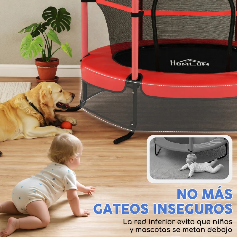 HOMCOM Trampolín para Niños de +3 Años Ø163 cm con Red de Seguridad y Marco de Acero Carga 50 kg para Interior y Exterior Rojo