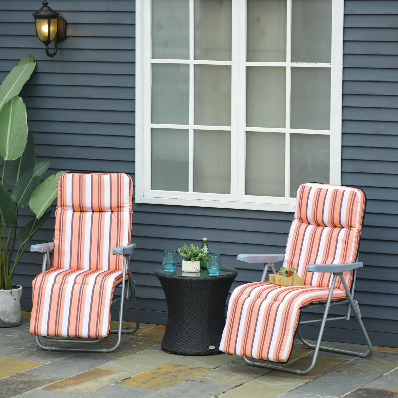 Outsunny Sedia Sdraio per Esteri Set 2 Pezzi, Reclinabile 5 Posizioni con Cuscino, 60x75x102cm Grigio Arancione