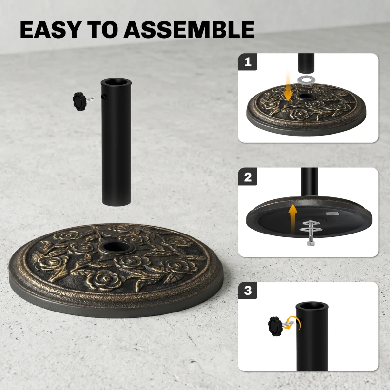Outsunny 9kg Garden Parasol Base, Round Resin Cast Iron Effect Sun Umbrella Base, Outdoor Umbrella Stand for 38mm or 48mm Outdoor Umbrella Poles, Bronze Tone