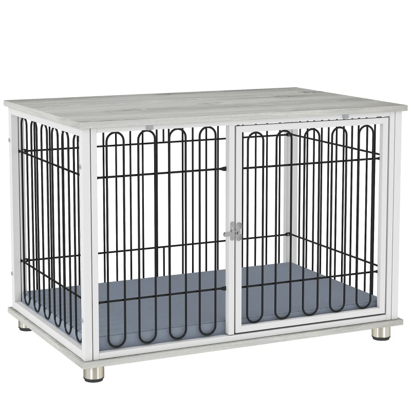 PawHut Cage pour chien caisse pour chien avec coussin pieds réglables pour chiens moyens jusqu'à 20 kg 90 x 58 x 62,5 cm gris