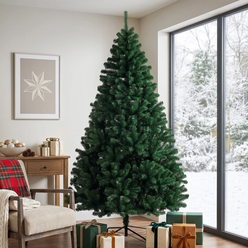 HOMCOM 7ft Artificial Christmas Tree, Fir Hinged Xmas Tree with 1100 Branch Tips, Foldable Steel Stand, Green
