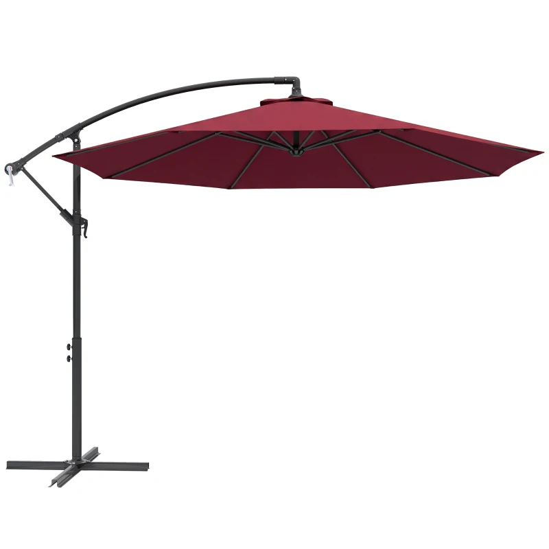 Outsunny Parasol déporté octogonal à manivelle inclinable manivelle avec Pied en Acier diamètre 3 m Rouge