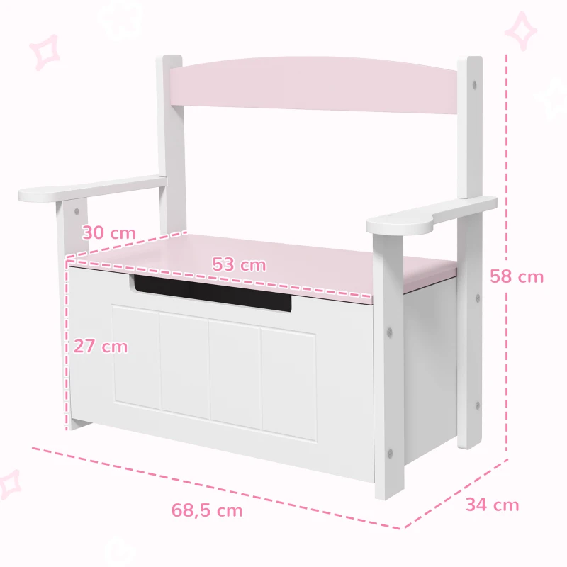 AIYAPLAY Banco Almacenaje para Niños con Respaldo Tapa Amortiguadora Carga 30 kg para Salas de Juego 68,5x34x58 cm Rosa y Blanco