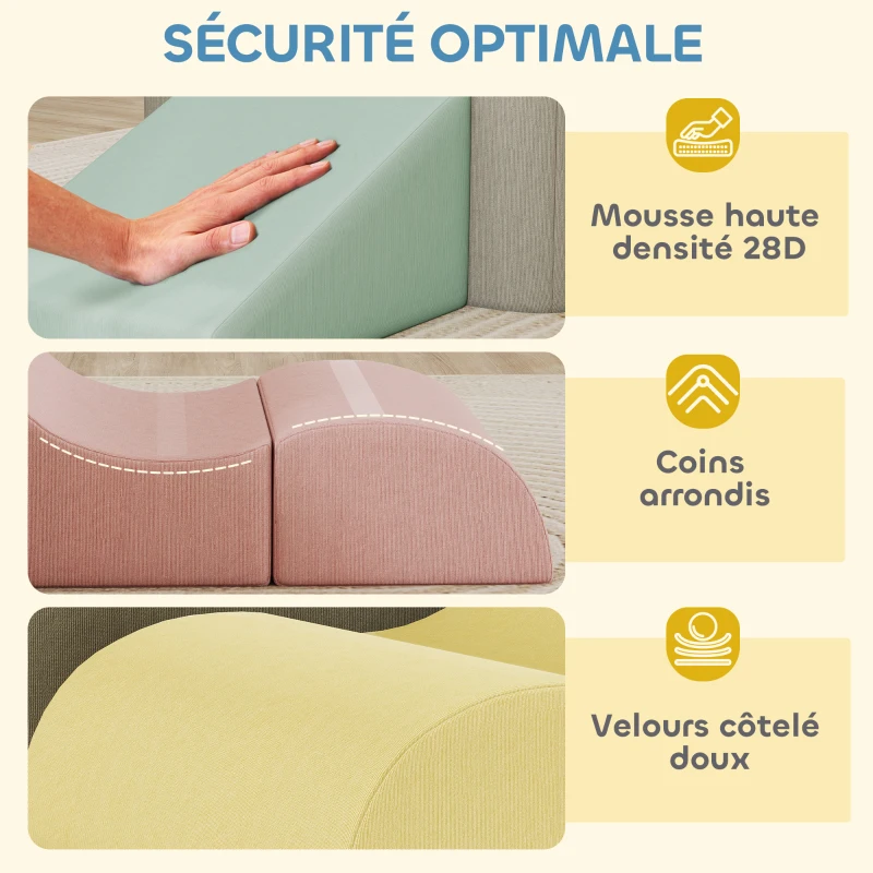 AIYAPLAY Parcours motricité bébé modulable en mousse 7 pièces housse lavable en velours côtelé 174 x 174 x 30 cm multicolore