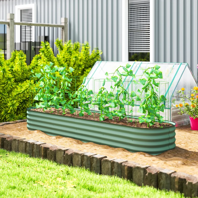 Outsunny Jardinière surélevée carré potager de jardin en acier modulable pour légumes, plantes, fleurs, dim. 240 x 62 x 30cm