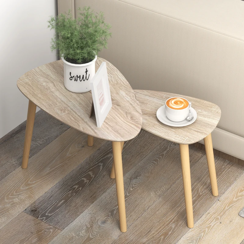 HOMCOM Set 2 măsuțe de living suprapozabile în stil nordic cu picioare din lemn, culoare lemn