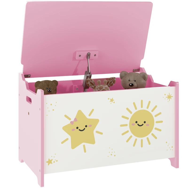 AIYAPLAY Coffre à jouets avec couvercle, coffre de rangement enfant avec charnières de sécurité, 60 x 37 x 39 cm, rose