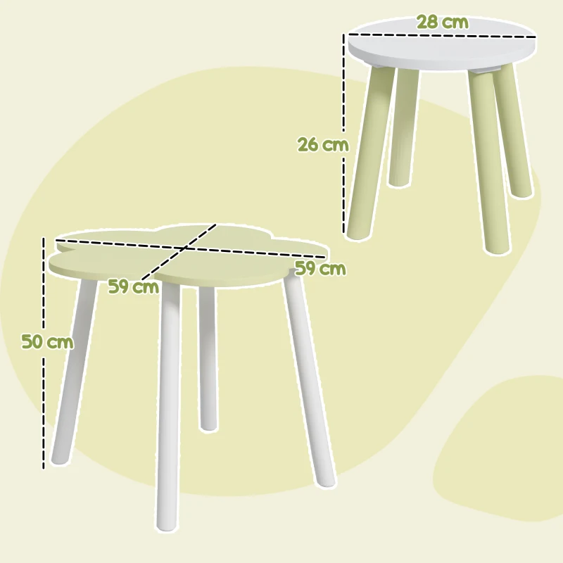 ZONEKIZ Conjunto de Mesa e 2 Cadeira para Crianças de 2-5 Anos Mesa Ø59x50 cm e Cadeiras Ø28x26 cm Verde Pastel e Branco