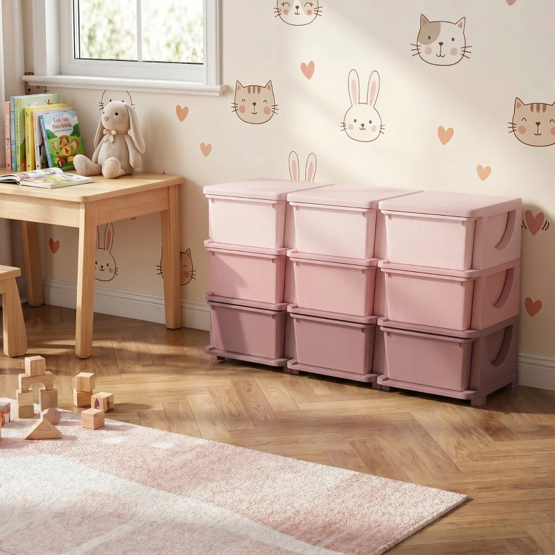 HOMCOM Kids Storage Unit, with Nine Drawers - Pink