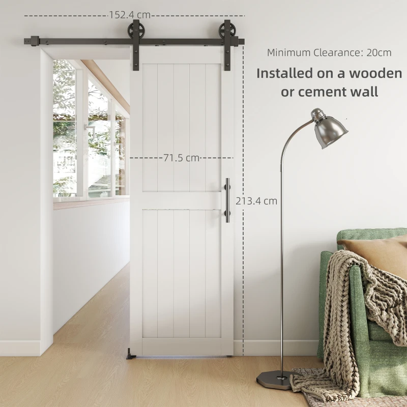 HOMCOM 152.4cm Sliding Barn Door Kit, Sliding Door with Track, Hardware, Upgraded Rollers and Floor Guide, Handle, White
