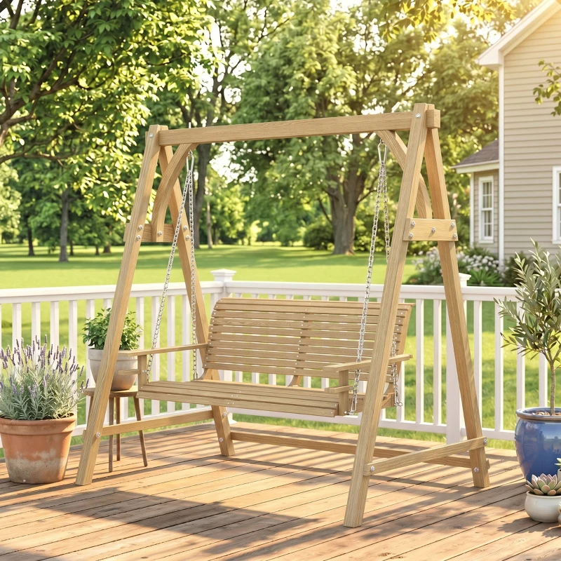Outsunny Balancelle de Jardin 2 Places dim. 1,8L x 1,2l x 1,85H m accoudoirs Supports Verres Bois de mélèze pré-huilé