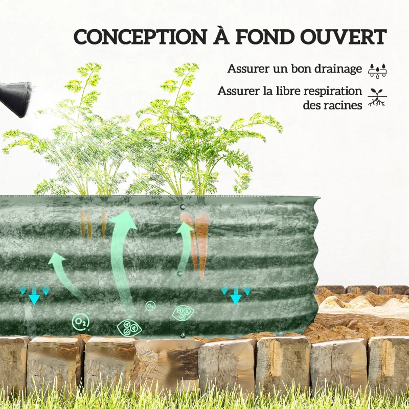 Outsunny Jardinière surélevée carré potager de jardin en acier modulable pour légumes, plantes, fleurs, dim. 240 x 62 x 30cm