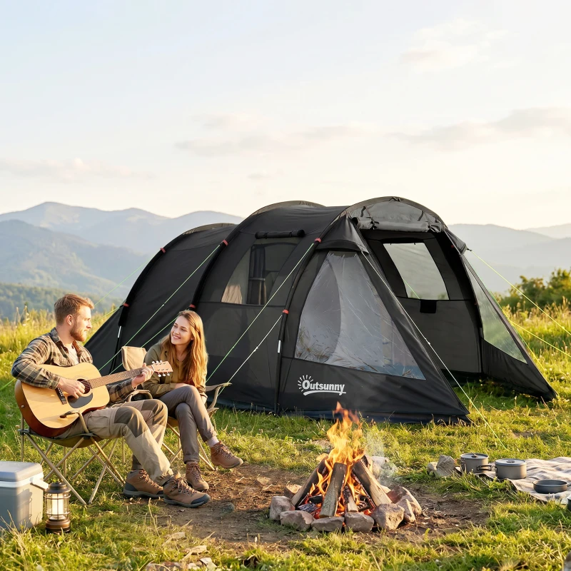 Outsunny Campingzelt Trekkingzelt Zelt, wetterbeständig, 2 Räume,  475 x 264  cm Breite x 172, Schwarz