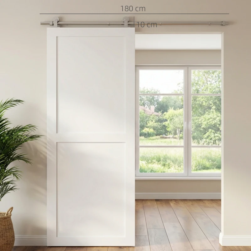 HOMCOM Sliding Door Hardware Kit Smooth Quiet 304 Stainless Steel for 180cm Track Sliver Tone