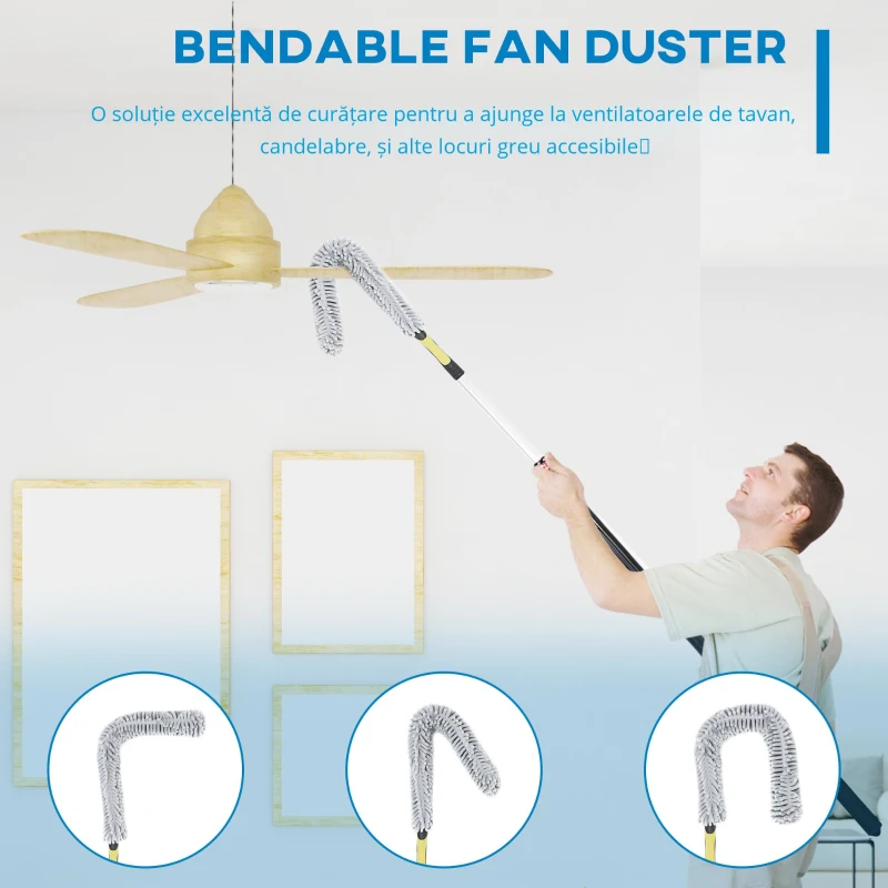 HOMCOM stergator Telescopic 3.5 m – Cap Pliabil Microfibra pentru Praful inalt