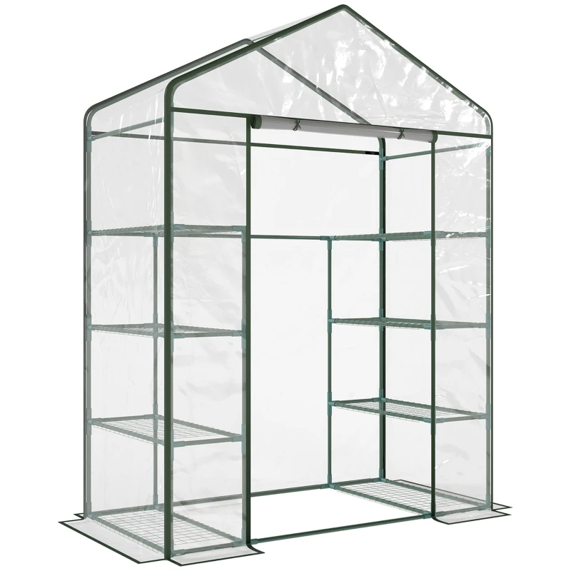 Outsunny Invernadero de Exterior Invernadero de Jardín de 4 Niveles con Estantes Marco de Acero Invernadero para Cultivo de Plantas Flores Tomates 143x73x195 cm Transparente
