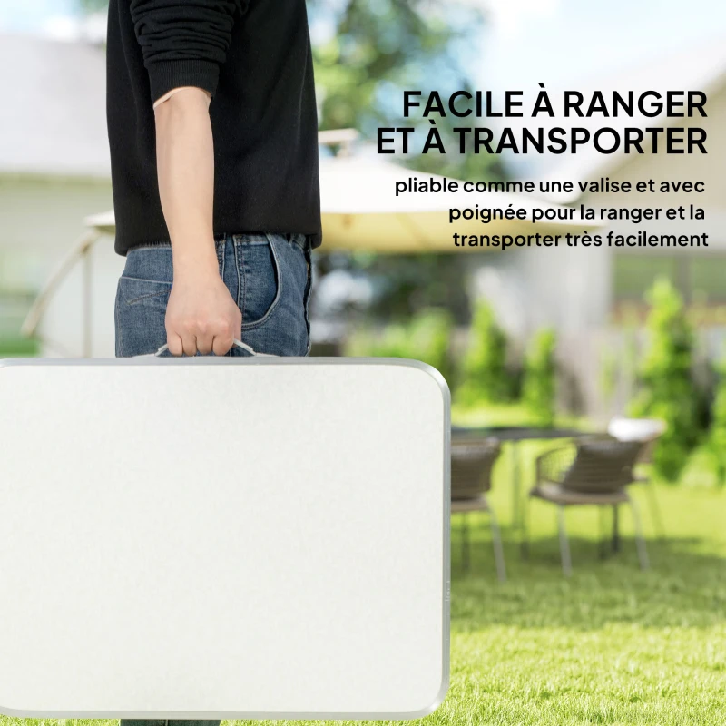 Outsunny Table Pliante Table de Camping Table de Jardin Hauteur réglable Aluminium MDF Blanc