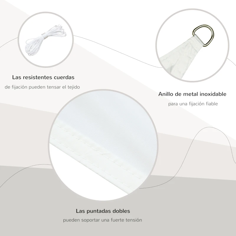 Outsunny Toldo Vela Triangular 5x5x5 m Vela de Sombra para Jardín Patio Terraza Poliéster Anti UV Color Crema