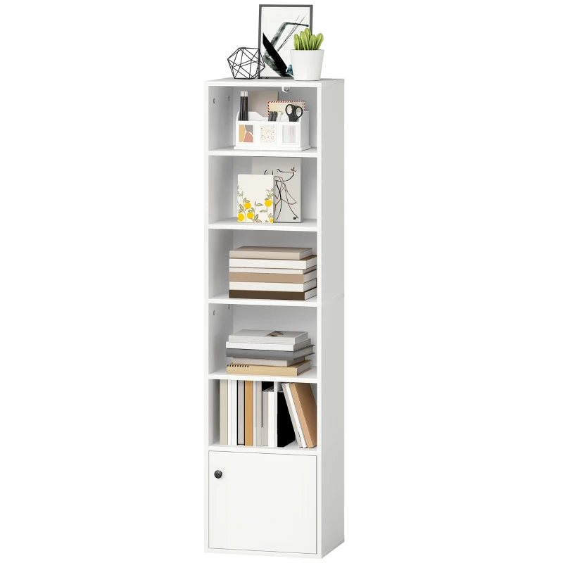 HOMCOM Bibliothèque meuble de rangement 6 niveaux avec 3 étagères réglables et placard, style moderne 40 x 30 x 156 cm blanc