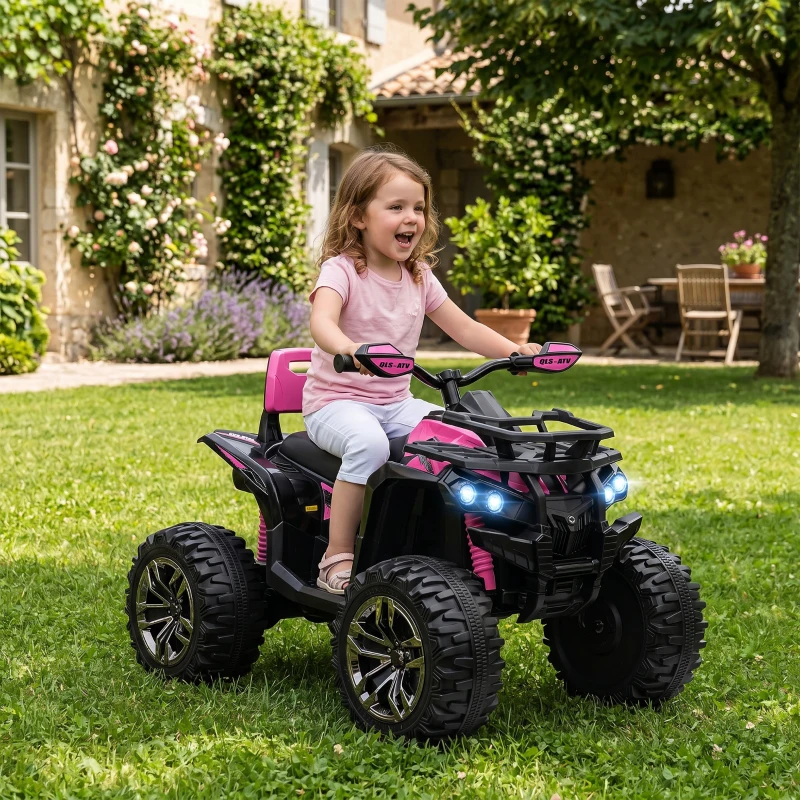 HOMCOM Quad Elétrico Infantil 12V com 2 Motores, 3-8 km/h, Música, Faróis LED e USB, Rosa