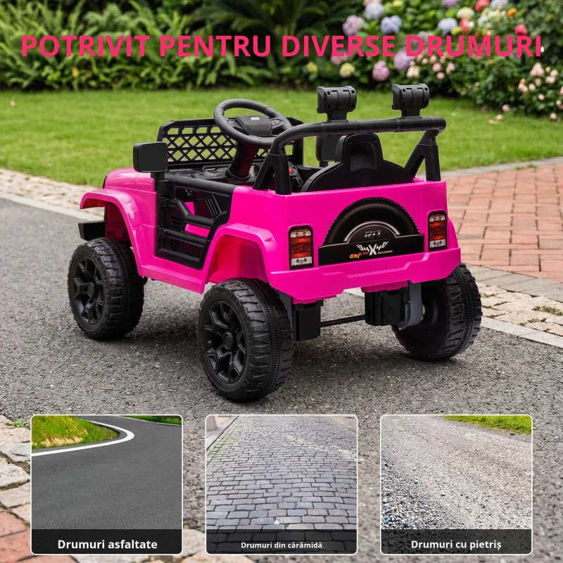 AIYAPLAY, mașină electrică 4x4 copii, telecomandă 2,4 GHz, 2 motoare 12 V, viteză reglabilă, muzică, lumini LED, negru