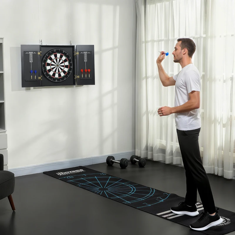 SPORTNOW Cible de Fléchettes en Sisal avec Cabinet, 6 Fléchettes Pointe Acier et 2 Tableaux de Score, 100x55x9cm, Noir