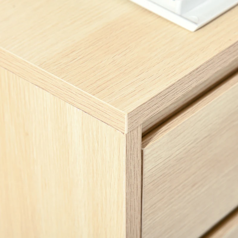HOMCOM Four-Drawer Office Filing Cabinet, with Wheels - Natural Wood Finish