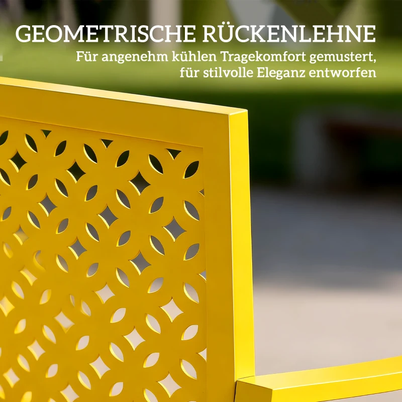 Outsunny Gartenbank 2-Sitzer Metall wetterfest Outdoor Sitzbank mit rostbeständiger Rückenlehne, Geometrisch bis 240 kg