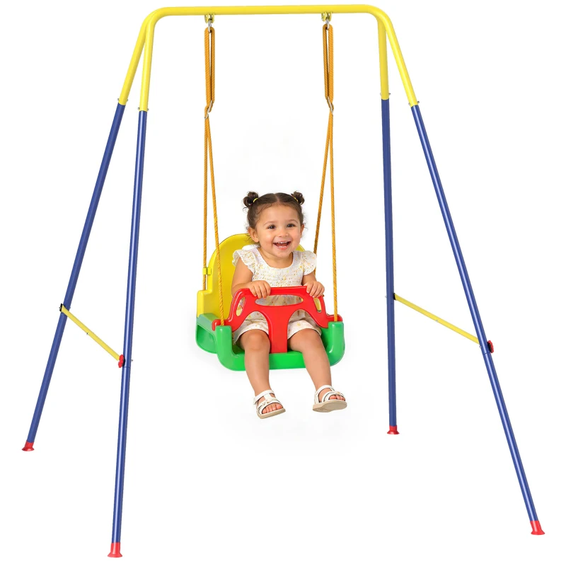 AIYAPLAY Portique Balançoire Enfants 3-en-1, Balançoire Pliable avec Siège Réglable, Intérieur et Extérieur, Multicolore