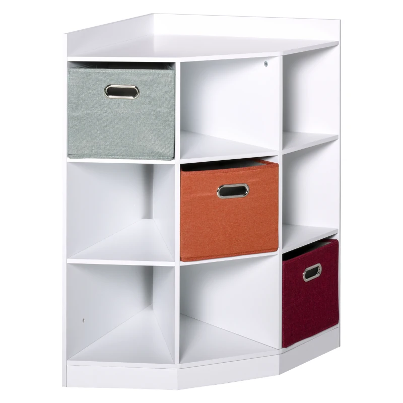 HOMCOM Meuble de rangement d'angle meuble enfant unité de rangement 9 niches 3 tiroirs non tissé MDF blanc