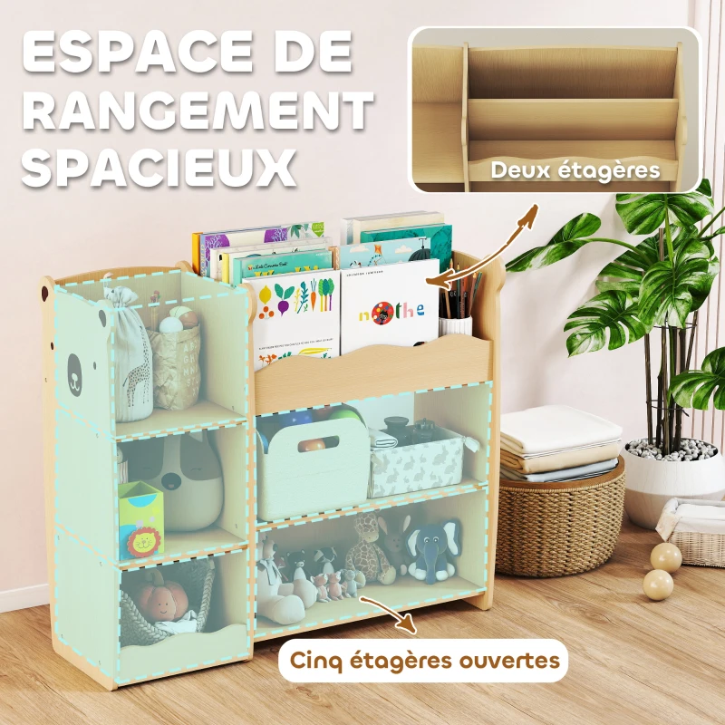 AIYAPLAY Meuble rangement enfant 3 niveaux, étagère de rangement pour jouets enfants avec étagères ouvertes, 92x29x79cm, naturel