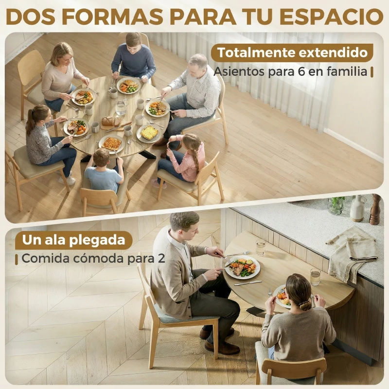 HOMCOM Mesa de Cocina Plegable Redonda para 2-6 Personas con Ala Abatible Marco de Acero Doble X Ø110x76 cm Natural