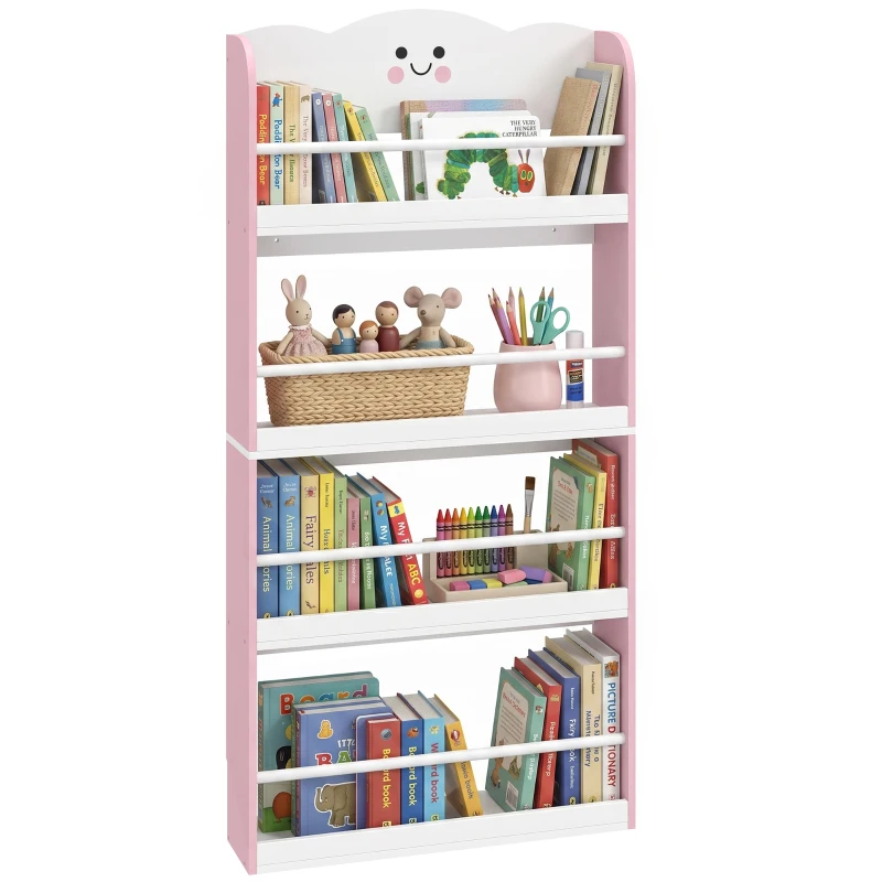AIYAPLAY Bibliothèque pour enfant, rangement livre enfant 4 niveaux en thème barbe à papa, 60x12x108cm, rose