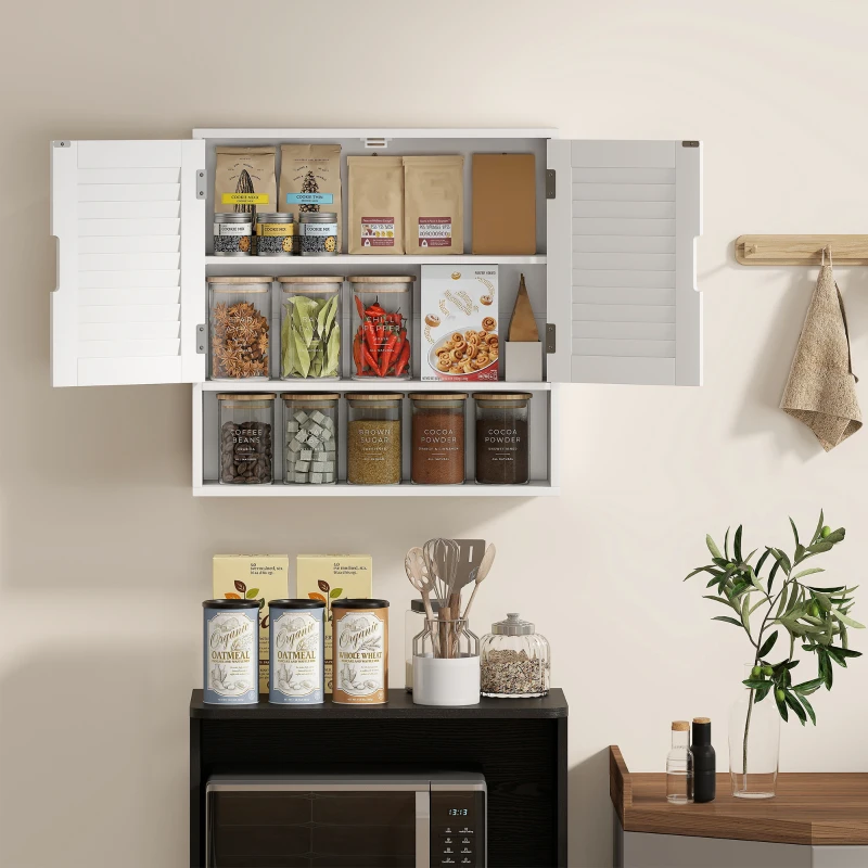 HOMCOM Armario mural de baño con puerta de lamas, estante ajustable y compartimento abierto, 60x20x60cm, blanco