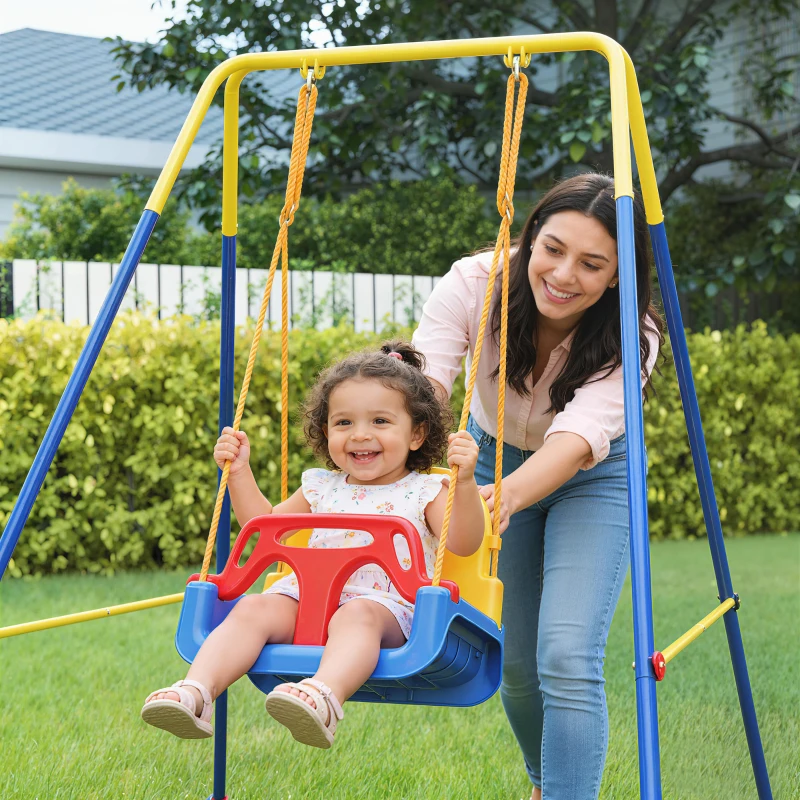 AIYAPLAY Altalena da Giardino per Bambini Regolabile con Schienale e Barriera, in Acciaio e PP, 128x155x157 cm, Blu