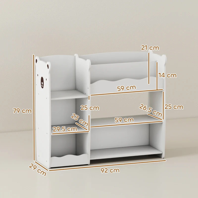 AIYAPLAY Kids Toy Storage Unit, Bear Design Kids Bookshelf and Toy Organiser, for Bedroom, Nursery, Playroom, White