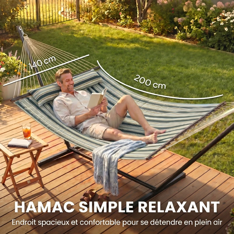 Outsunny Hamac sur pied 353 cm, hamac avec support acier avec coussin amovible et barres d'écartement, vert